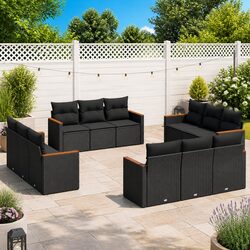 Modular 12-Piece Outdoor Sofa Set in Black Rattan