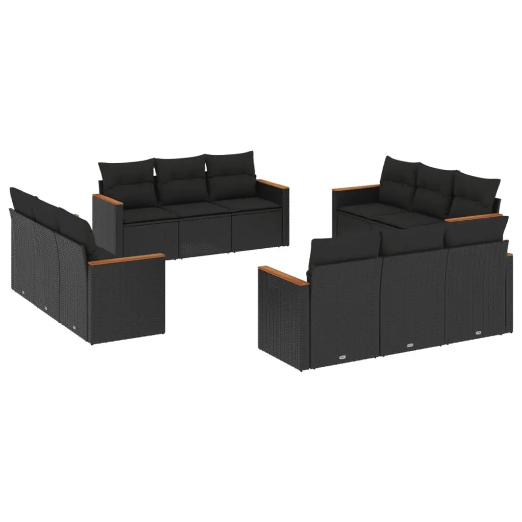 Modular 12-Piece Outdoor Sofa Set in Black Rattan