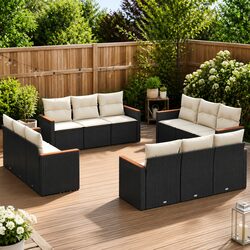 12 Piece Modular Black Poly Rattan Garden Sofa Set