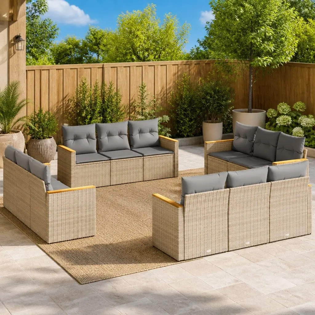 12 Piece Outdoor Garden Sofa Set PE Rattan Modular Furniture Beige with Cushions
