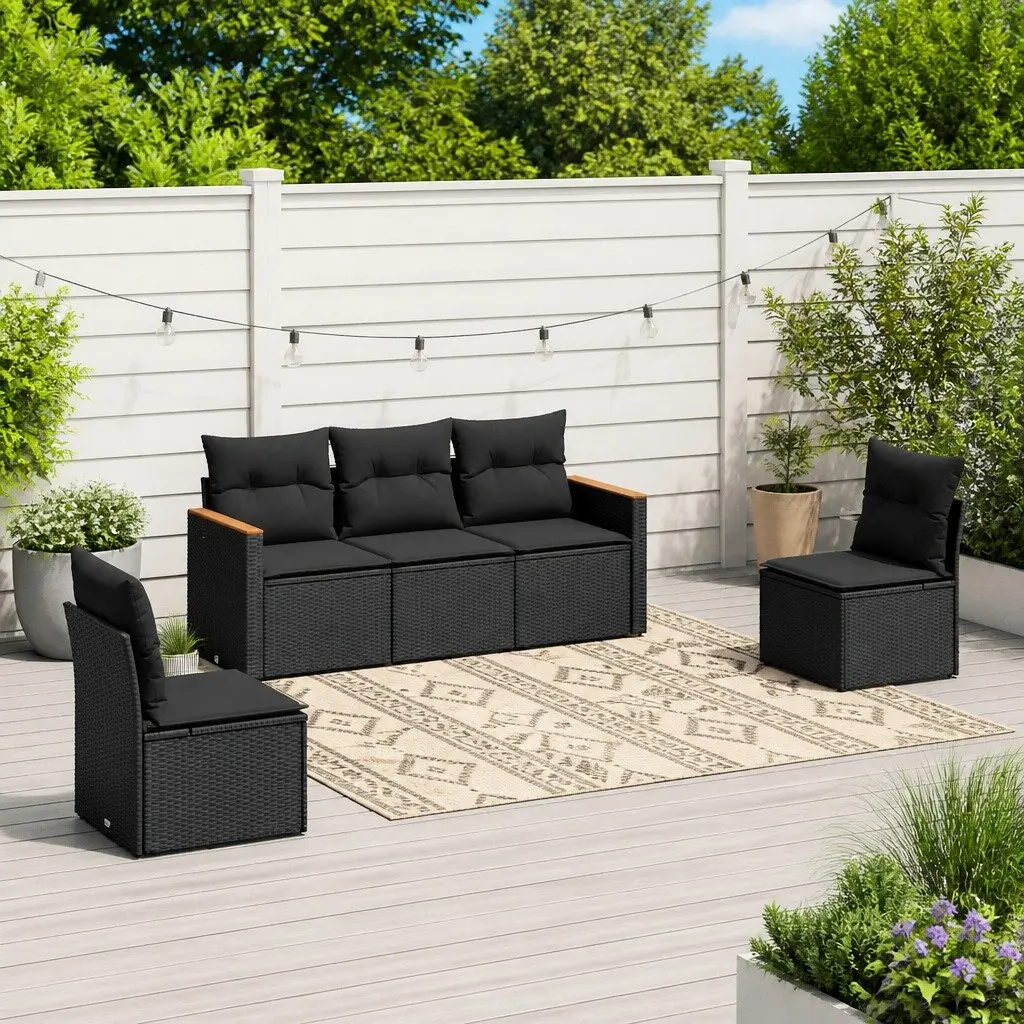 5-Piece Outdoor Patio Furniture Garden Sofa Set in Black