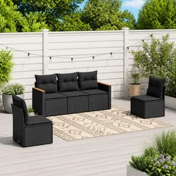 5-Piece Outdoor Patio Furniture Garden Sofa Set in Black