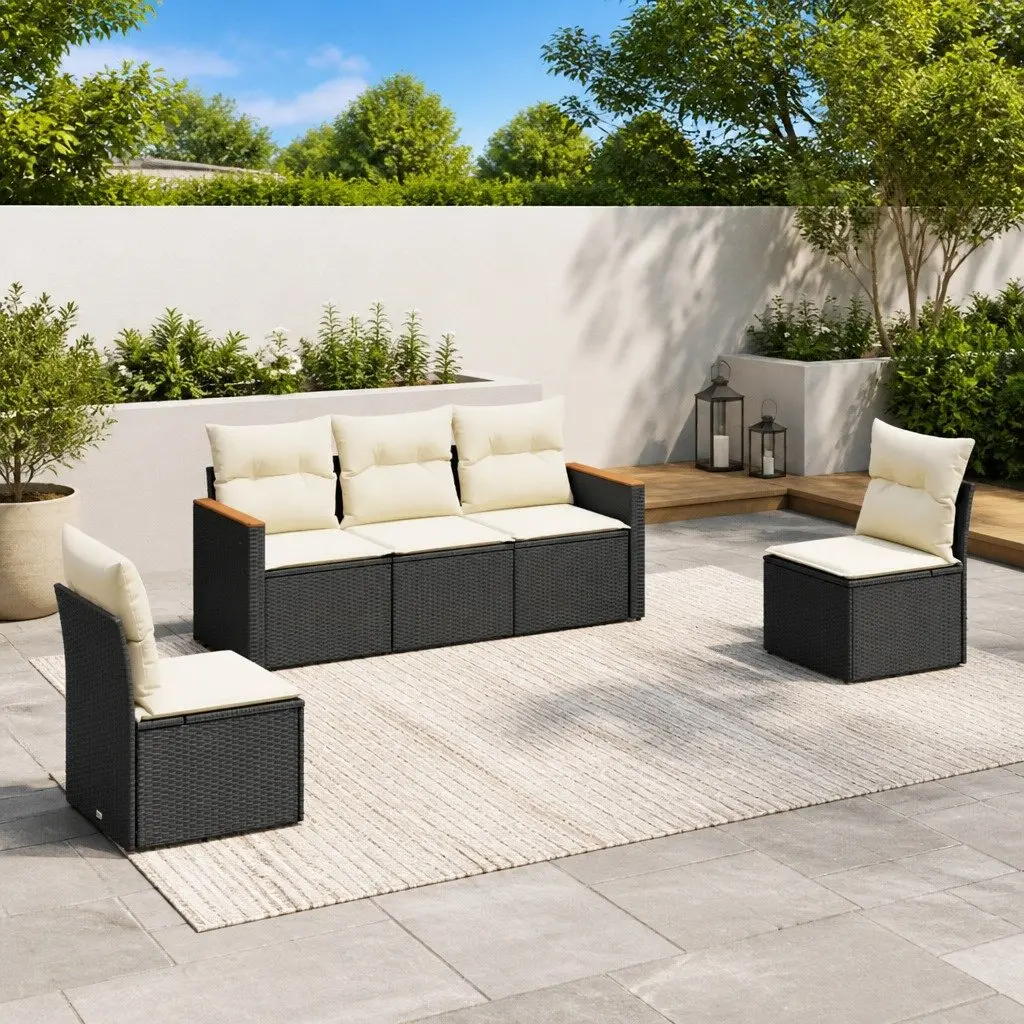 Garden Sofa Set PE Rattan 5 Piece Modular Outdoor Furniture Black