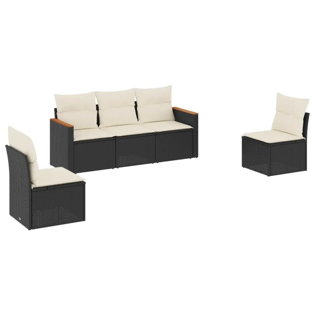 Garden Sofa Set PE Rattan 5 Piece Modular Outdoor Furniture Black