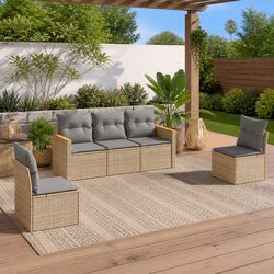 Beige 5-Piece Outdoor Sofa Set with Weather-Resistant Features