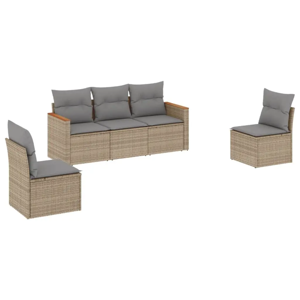 Garden Sofa Set 5 Piece Outdoor Furniture Beige Poly Rattan Patio Seating