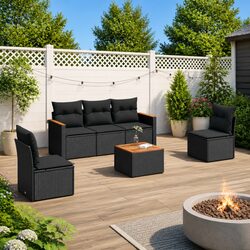 High-Quality 6-Piece Black Poly Rattan Garden Sofa Set