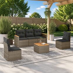 Durable 6-Piece Grey Poly Rattan Garden Sofa Set