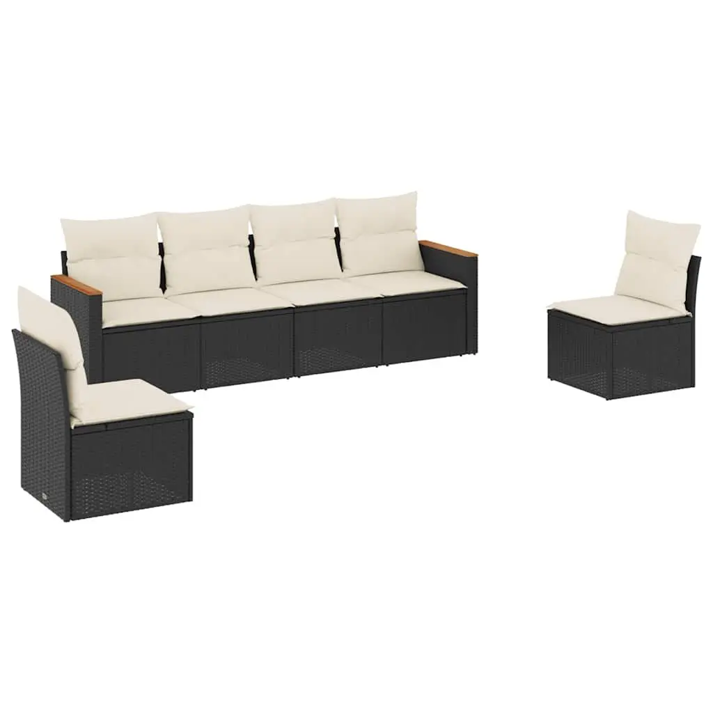6-Piece Black Modular Rattan Garden Sofa Set