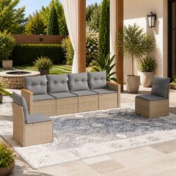 Beige Modular 6 Piece Outdoor Garden Sofa Set