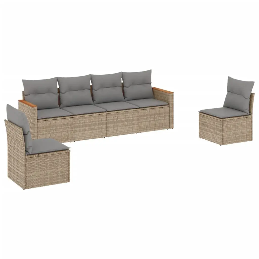 Beige Modular 6 Piece Outdoor Garden Sofa Set