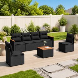 Durable 7 Piece Black Rattan Garden Sofa Set with Storage