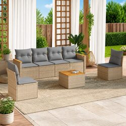 7 Piece Outdoor Sofa Set with Cushions - Beige