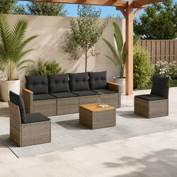 7 Piece Grey Rattan Garden Sofa Set for Outdoor Relaxation
