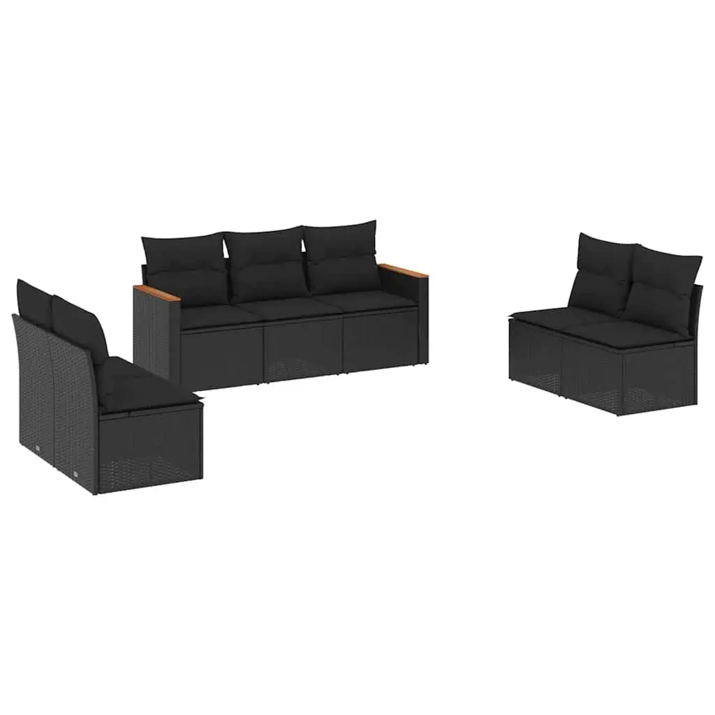 7-Piece Black Modular Rattan Garden Sofa Set