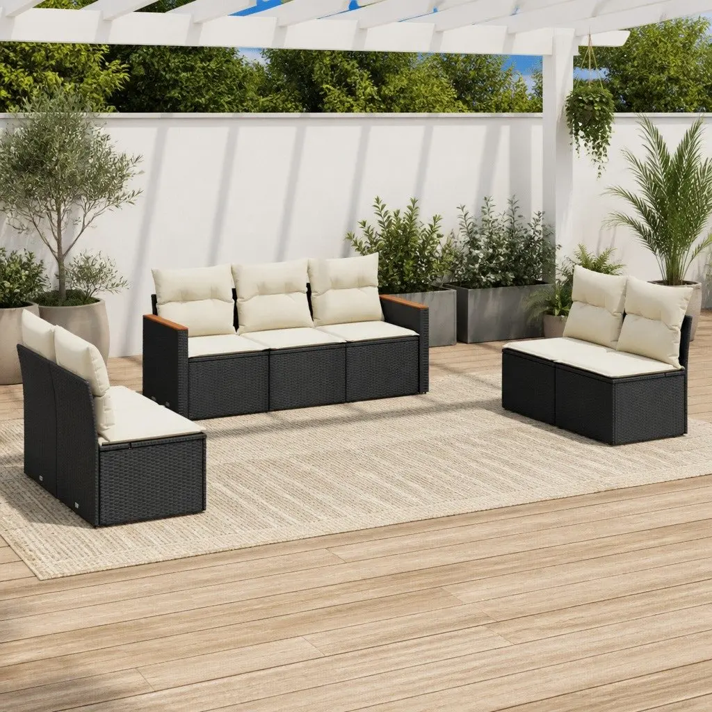 Garden Sofa Set PE Rattan 7 Piece Modular Outdoor Furniture Black