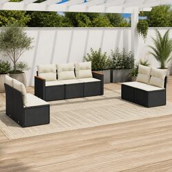 7-Piece Modular Outdoor Sofa Set in Black Poly Rattan