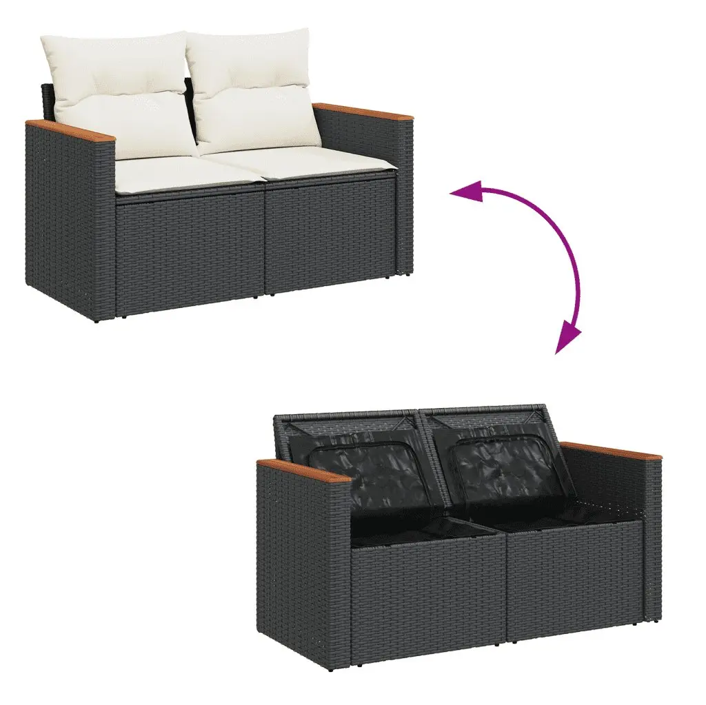 Garden Sofa Set PE Rattan 7 Piece Modular Outdoor Furniture Black