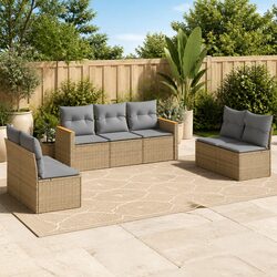 7 Piece Beige Outdoor Garden Sofa Set with Storage