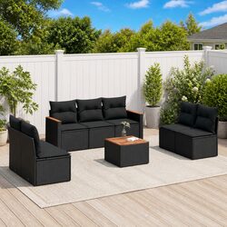 Durable 8 Piece Black Poly Rattan Garden Sofa Set