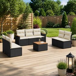 8-Piece Outdoor Garden Sofa Set in Black Poly Rattan