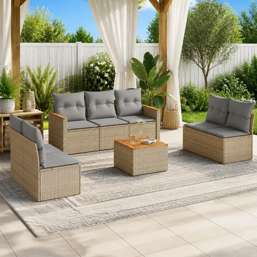 Beige 8-Piece Outdoor Sofa Set with Cushions
