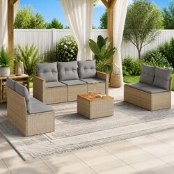 Beige 8-Piece Outdoor Sofa Set with Cushions