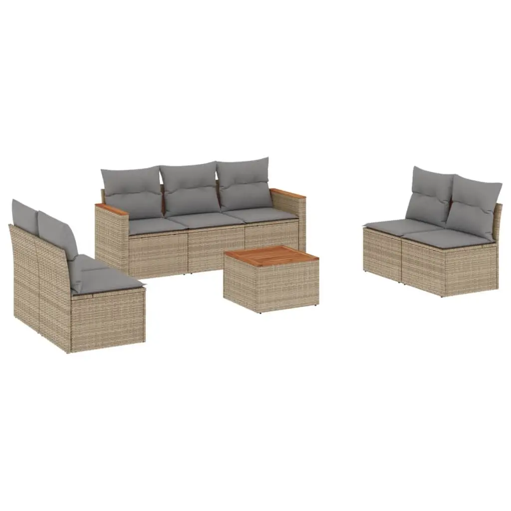 Beige 8-Piece Outdoor Sofa Set with Cushions