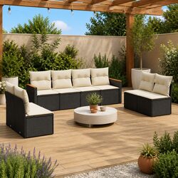 8-Piece Modular Patio Sofa Set in Black Poly Rattan