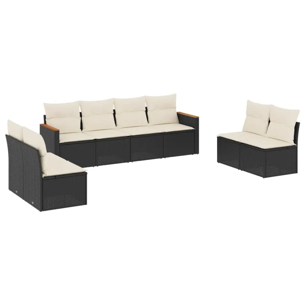 8-Piece Modular Patio Sofa Set in Black Poly Rattan
