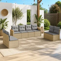 8 Piece Modular Beige Garden Sofa Set for Outdoors