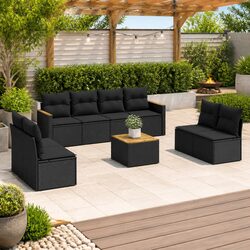 9 Piece Poly Rattan Outdoor Garden Sofa Set with Cushions