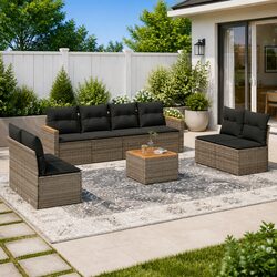 9-Piece Grey Modular Garden Sofa Set for Outdoor Spaces
