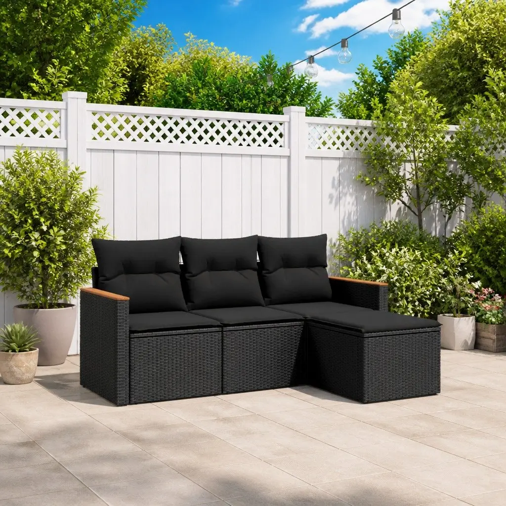 4-Piece Black Poly Rattan Garden Sofa Set