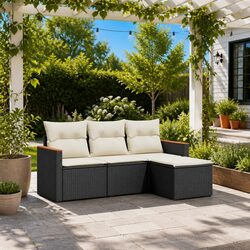 4-Piece Modular Black Garden Sofa Set for Outdoor Spaces