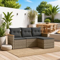 Premium Grey Poly Rattan 4-Piece Garden Sofa Set