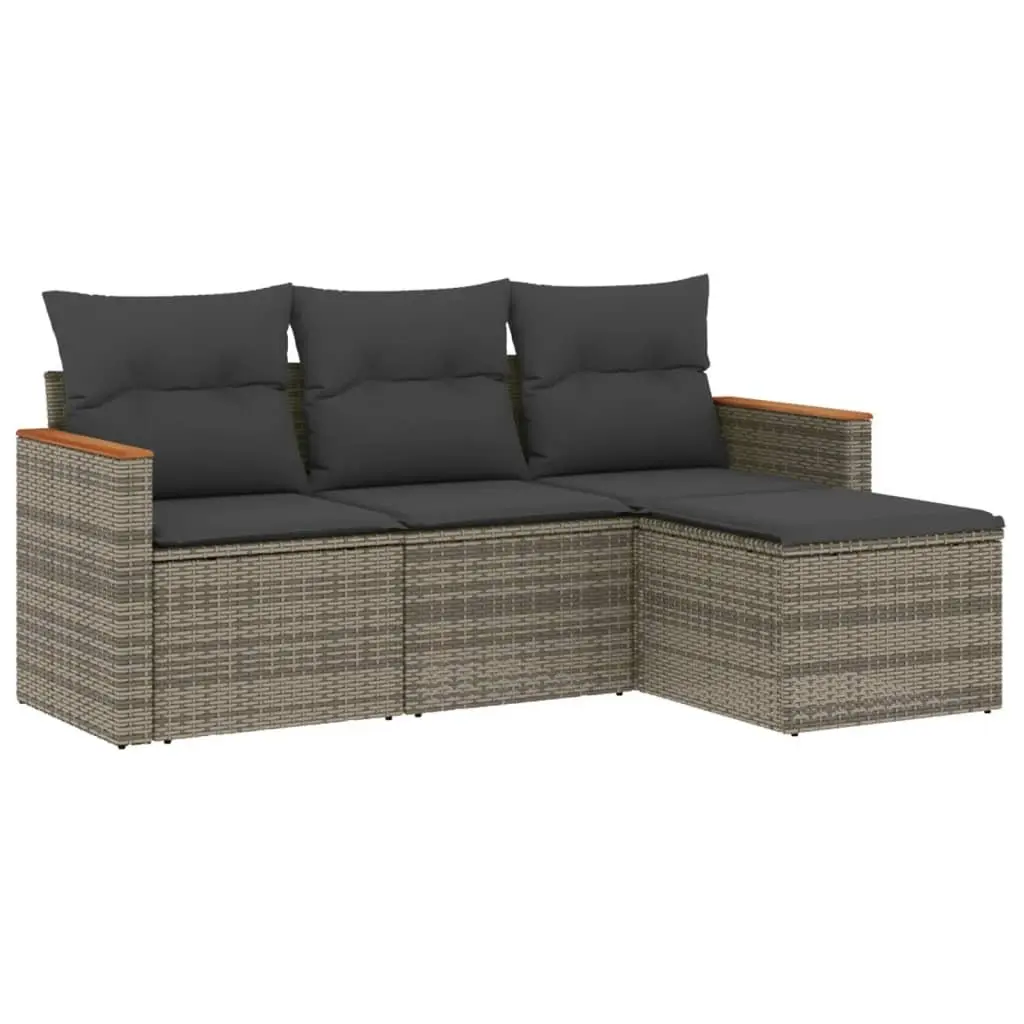 Grey Poly Rattan 4-Piece Garden Sofa Set