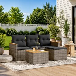 Premium 5 Piece Garden Sofa Set in Grey Rattan