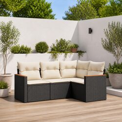 Durable 4-Piece Black Rattan Garden Sofa Set