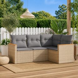 4-Piece Modular Beige Poly Rattan Outdoor Sofa Set