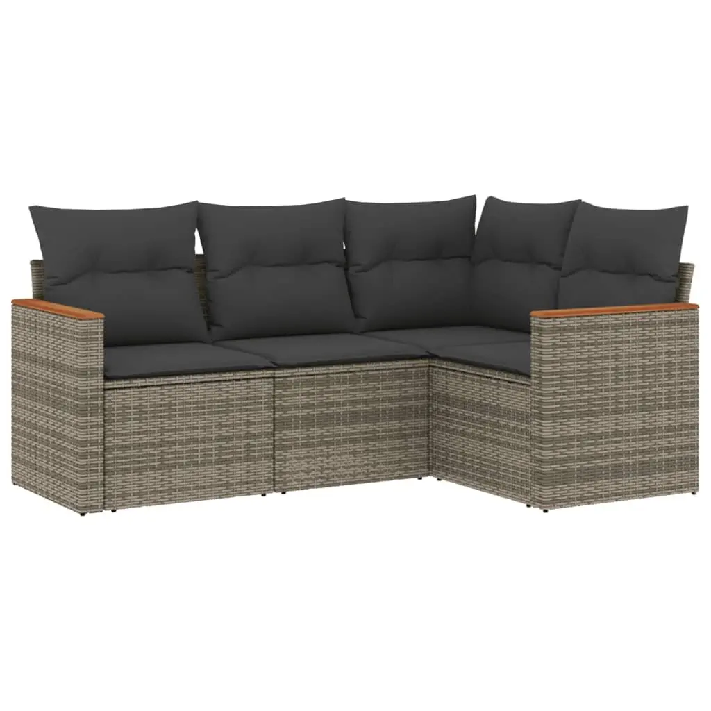 Garden Sofa Set PE Rattan 4 Piece Outdoor Furniture Grey with Cushions Storage