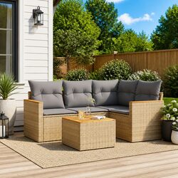 5 Piece Outdoor Furniture Set in Beige Poly Rattan