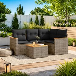 Durable 5 Piece Grey Rattan Garden Sofa Set with Cushions