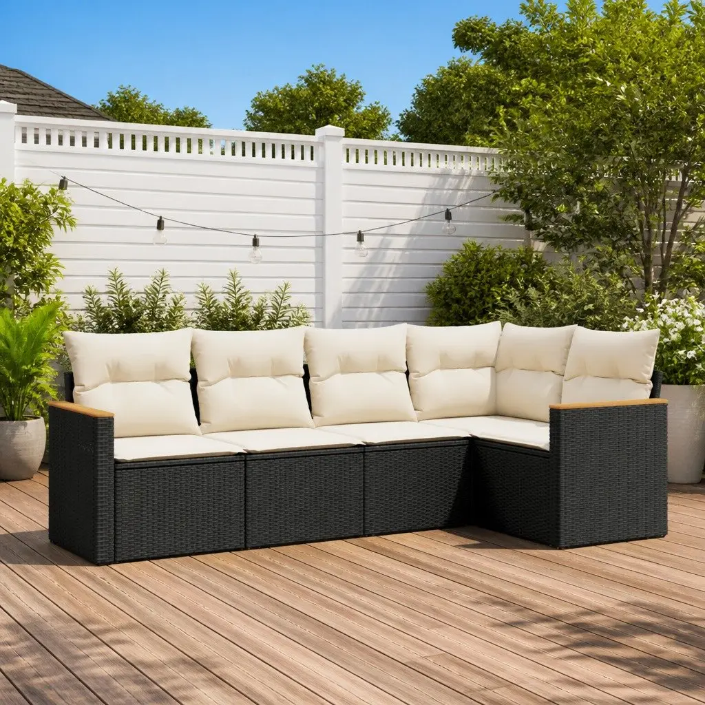Garden Sofa Set PE Rattan 5 Piece Modular Outdoor Furniture Black