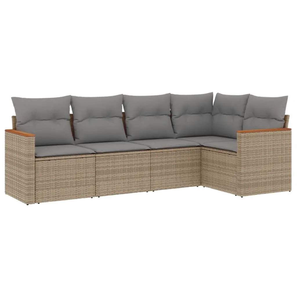 5 Piece Outdoor Garden Sofa Set PE Rattan Modular Patio Furniture with Cushions Beige