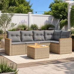 Beige Modular Garden Sofa Set 6 Piece Outdoor Furniture