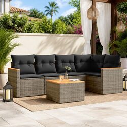 6-Piece Outdoor Modular Sofa Set in Grey Poly Rattan