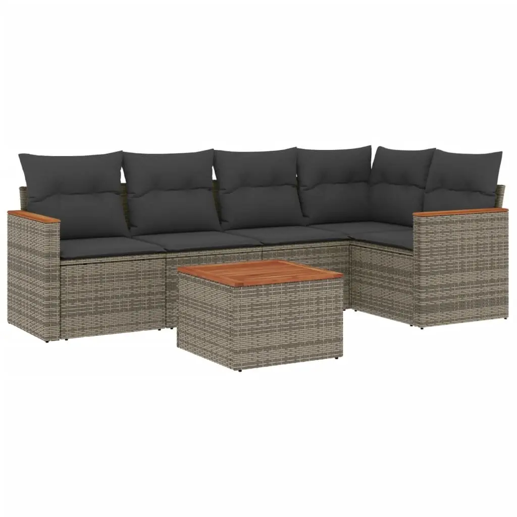 6-Piece Outdoor Modular Sofa Set in Grey Poly Rattan