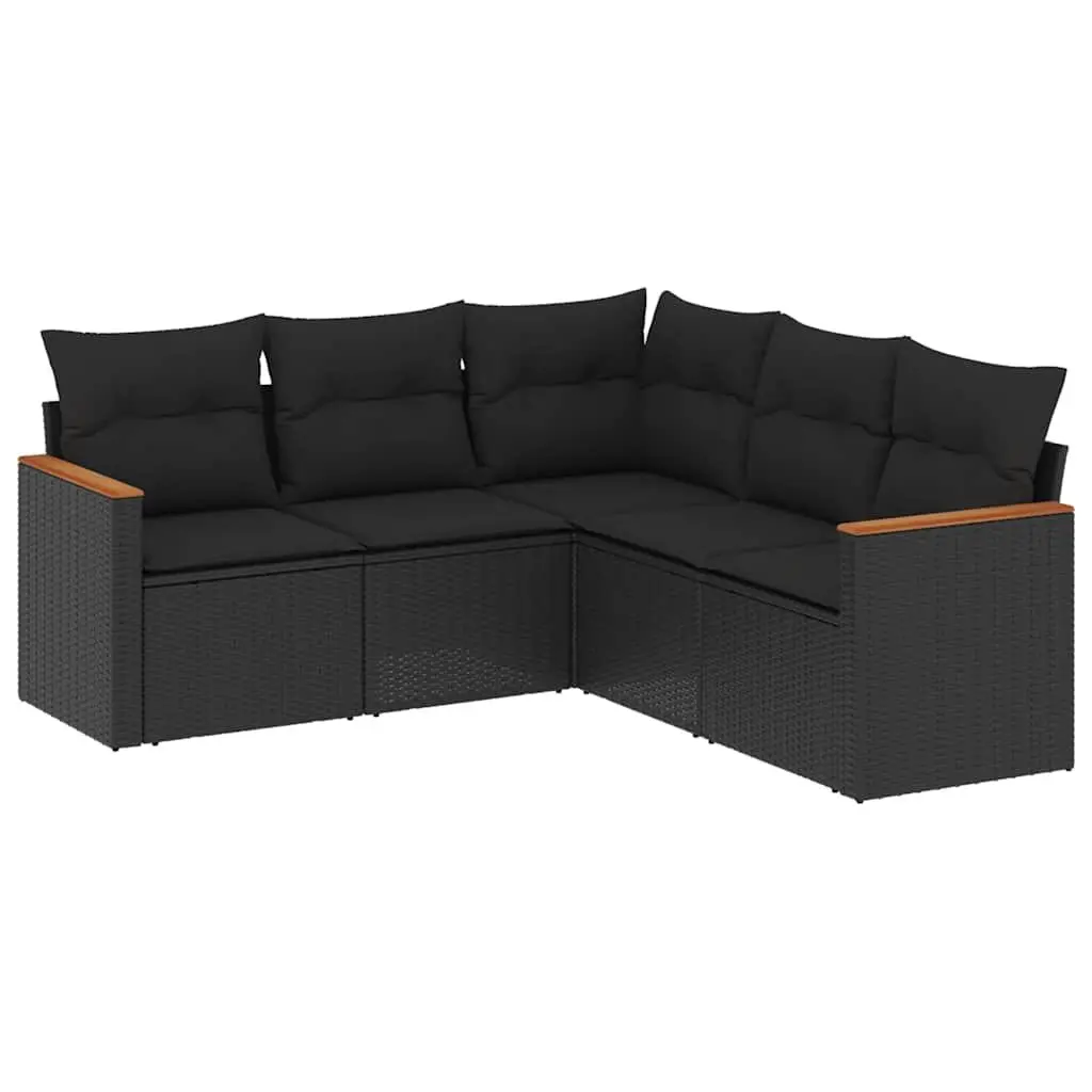 Garden Sofa Set PE Rattan 5 Piece Outdoor Patio Furniture Black Modular