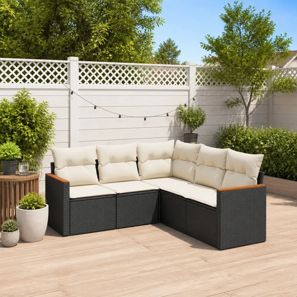 Garden Sofa Set PE Rattan 5 Piece Modular Sectional Black